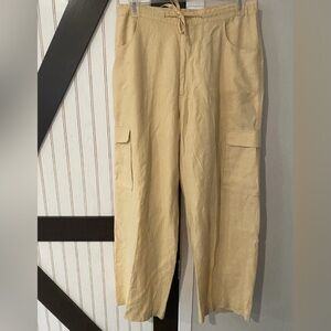Beautiful Lanzino Pale Yellow 100% Linen Cargo Pants Size Large
